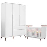 Quarto De Bebê Berço Americano Baby Wood E Guarda Roupa Infantil 100% Mdf Branco Com Amadeirado