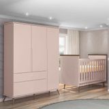 Quarto De Bebê Diamante 100% Mdf Cor Rosé Amadeirado - Phoenix Baby