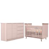 Quarto De Bebê Berço Americano Baby Wood E Cômoda Infantil Diamante 100% Mdf Rosê Com Amadeirado