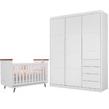 Quarto De Bebê Berço Americano Baby Wood E Guarda Roupa Infantil 100% Mdf Branco E Amadeirado