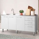 Balcão Pia Cozinha Branco Maisa 160cm 3 Portas 3 Gavetas Sem Tampo