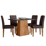 Mesa De Jantar 120cm Bárbara Com Vidro Ype Preto E 4 Cadeiras Amanda Ype Veludo Café