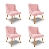 Kit 4 Cadeiras Estofadas Para Sala De Jantar Pés Palito Lia Suede Rosa Bebê - Ibiza