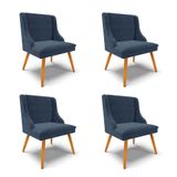 Kit 4 Cadeiras Estofadas Para Sala De Jantar Pés Palito Lia Suede Azul Marinho - Ibiza
