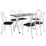 Conjunto Sala De Jantar Mesa Deise Com 6 Cadeiras Diva 1,40m Granito Branco/preto Artefamol