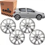Jogo 4 Calota Sandero 2014 Ate 2020 Aro 15 Polegadas Encaixe Pressão Grid Emblema Renault