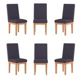 Kit 06 Cadeiras Estofada Base Tecido Suede Sala De Jantar Cinza