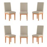 Kit 06 Cadeiras Estofada Base Tecido Suede Sala De Jantar Bege