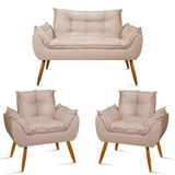 Kit Namoradeira Opala Sala Quarto 02 Poltrona Balaqui Decor Bege