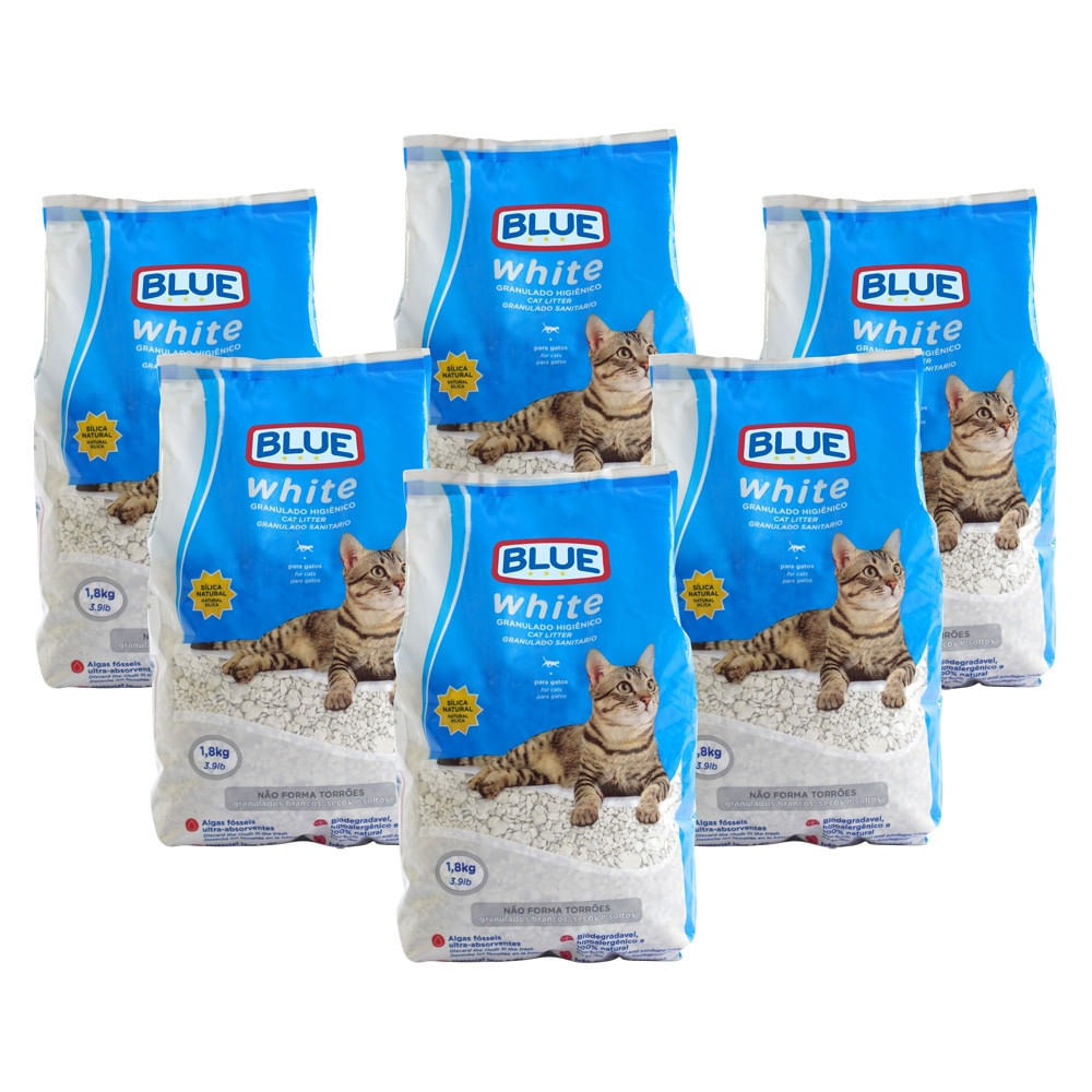 Kit 6 Areia Higiênica Biodegradável P/ Gatos White 1,8kg Blue - Pp438