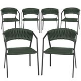 6 Cadeiras Tricô Náutico E Alumínio Proteção Uv Varanda Dark Verde