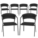 6 Cadeiras Tricô Náutico E Alumínio Proteção Uv Varanda Dark Preto