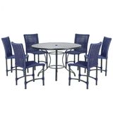 Mesa Ascoli 120 Cm Com 6 Cadeiras Cannes De Alumínio Trama Azul