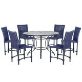 Mesa Ascoli 120 Cm Com 6 Cadeiras Cannes De Alumínio Trama Azul