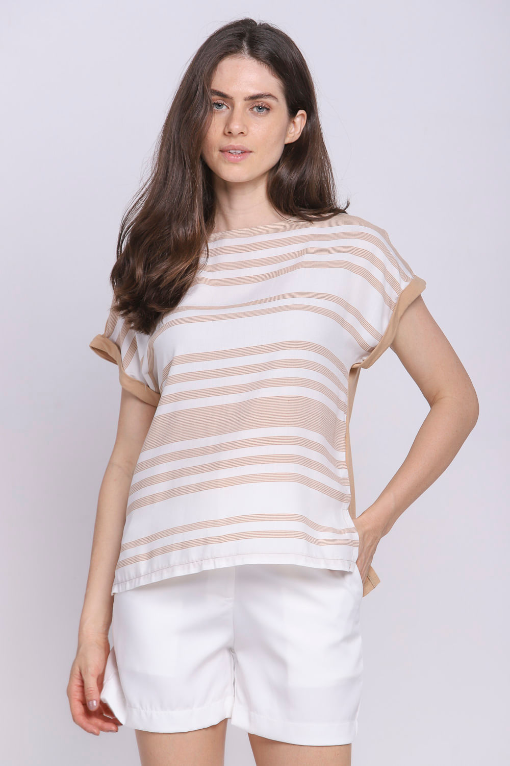 Blusa Feminina Decote Canoa Polo Wear Bege Claro