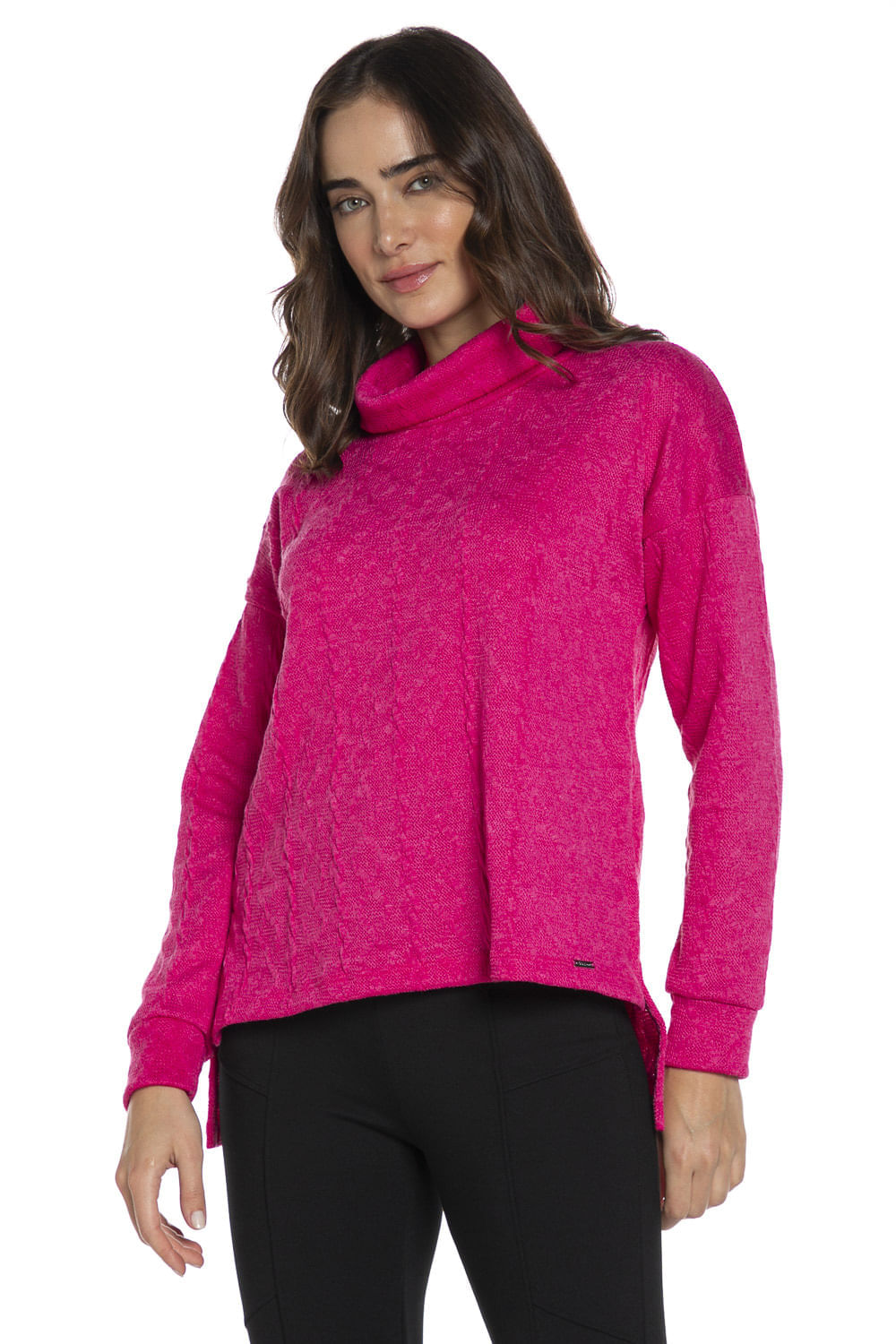 Blusa Feminina Tricot Gola Alta Polo Wear Rosa Escuro