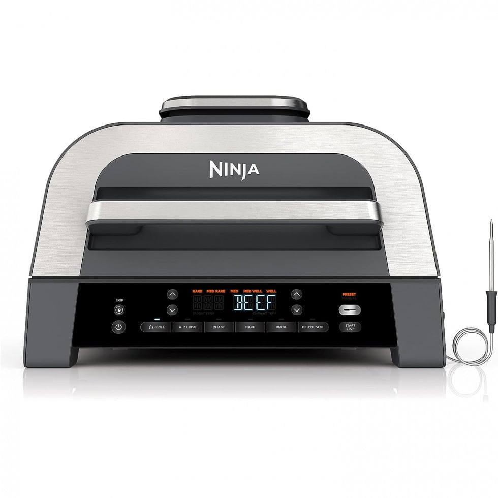 Grill Eletrico Com Funcao Airfryer 6 Em 1 E Controle Digital Inteligente, Ninja Dg551, 110v 1760w, Prata