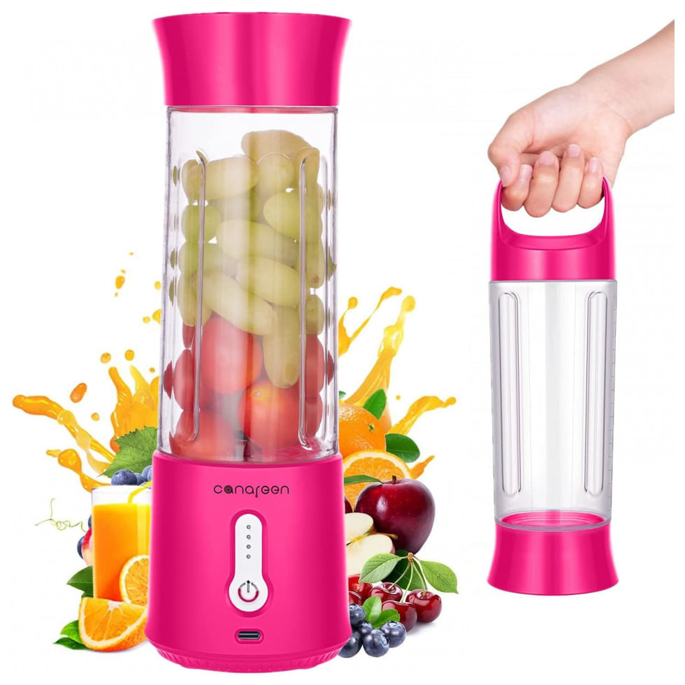 Liquidificador Portátil 500ml Com 6 Lâminas E Garrafa Esportiva, 150w, Aikids, Rosa