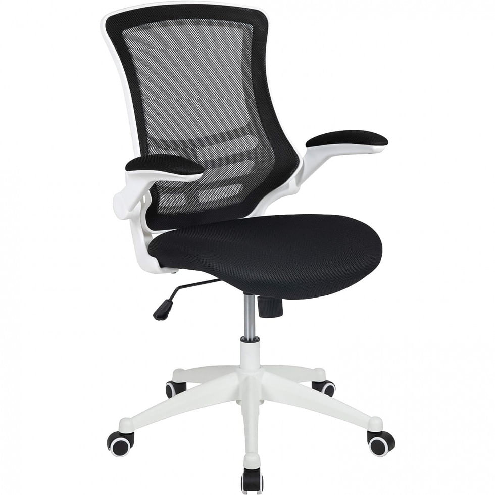 Cadeira De Escritorio Ergonomica Giratoria Com Suporte Lombar E Altura Ajustaveis, Branca, Flash Furniture Bl X 5m Wh Bk Gg, Branco