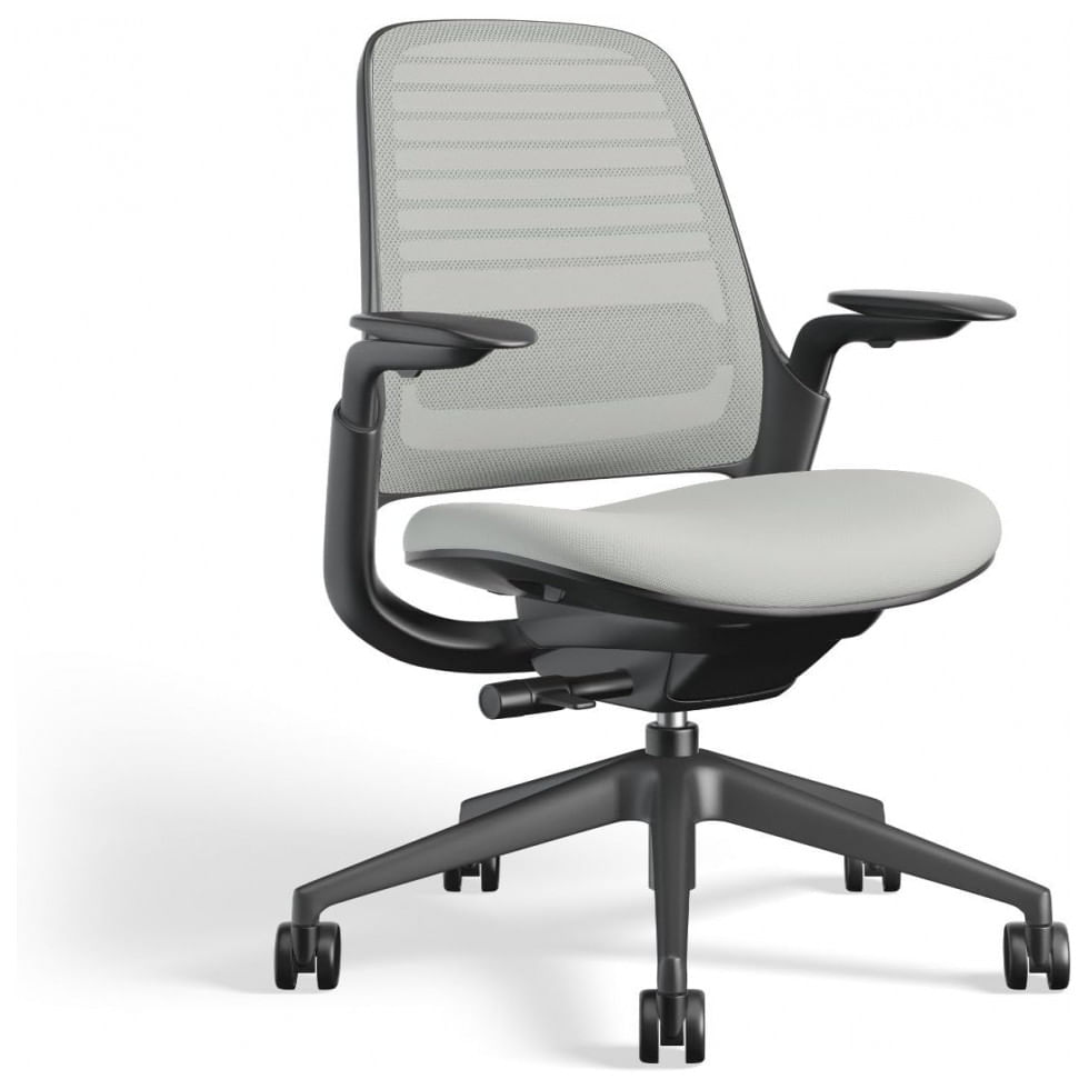 Cadeira De Escritorio Ergonomica Giratoria Com Encosto Medio, Steelcase 435a00 5t20 5s24 6205 4arm Lum Cc, Cinza