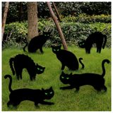 Kit Decoração Para Halloween 6 Estacas De Gato Preto Com Olhos Brilhantes No Escuro