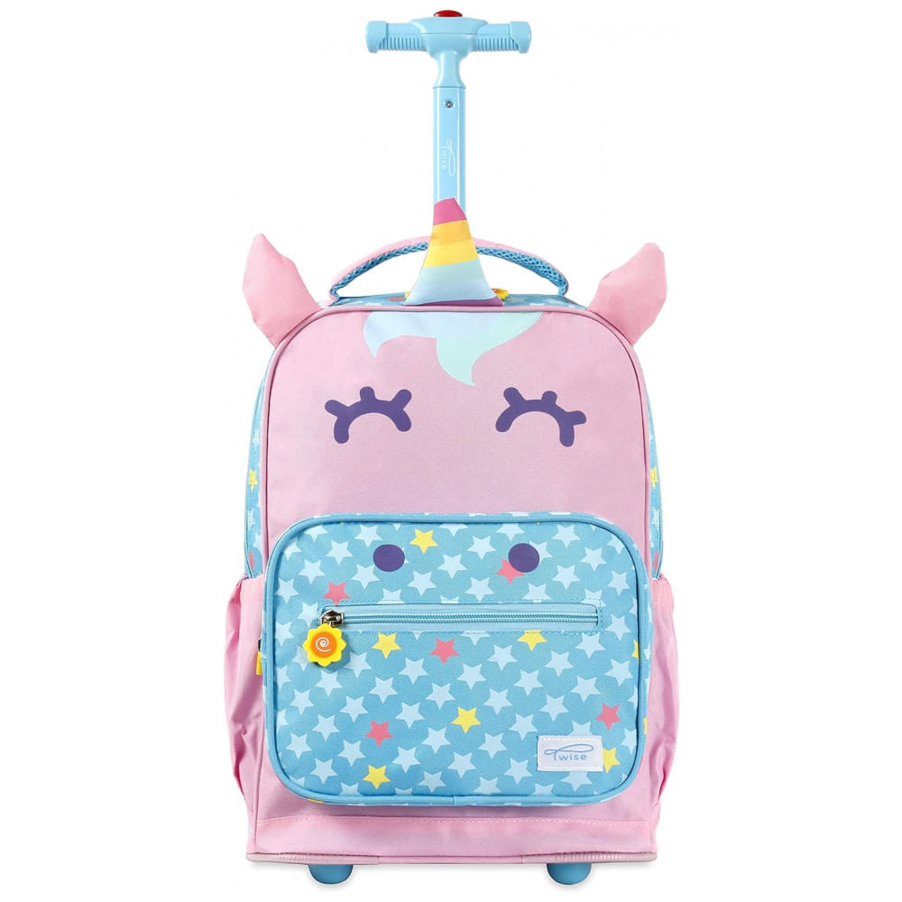 Mochila Escolar Infantil Com Rodinhas 40cm Twise Unicornio Para Criancas, Rosa