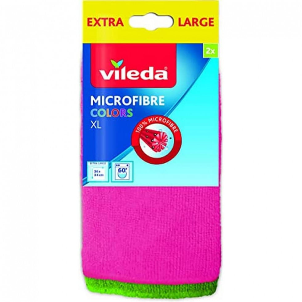 Pano De Limpeza De Microfibra, Lavável E Reutilizável, 2 Un, Vileda, Verde E Rosa