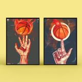 Kit 2 Quadros Esporte Basquete 24x18cm - Com Vidro