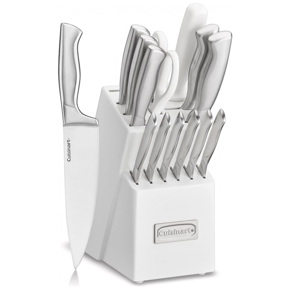 Conjunto De Facas Com Lâminas Em Aço Inoxidável, 15 Peças, Cuisinart, Branco Brilhante