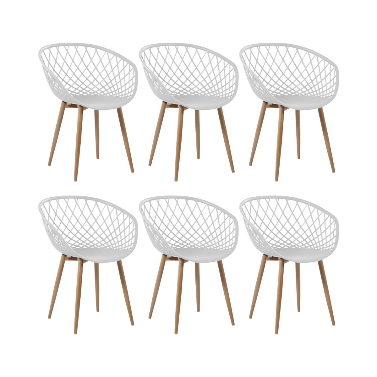 Kit 6 Cadeiras Clarice Nest Wood Com Apoio De Braço - Branco