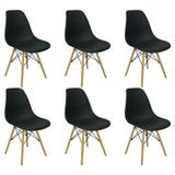 Kit 6 Cadeiras Charles Eames Eiffel Wood Design Preto Preta