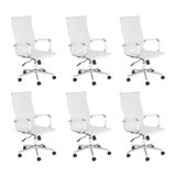 Kit 6 Cadeiras Escritório Esteirinha Diretor Home Office - Branco