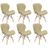 Kit 6 Cadeiras Charles Eames Eiffel Slim Wood Estofada - Bege