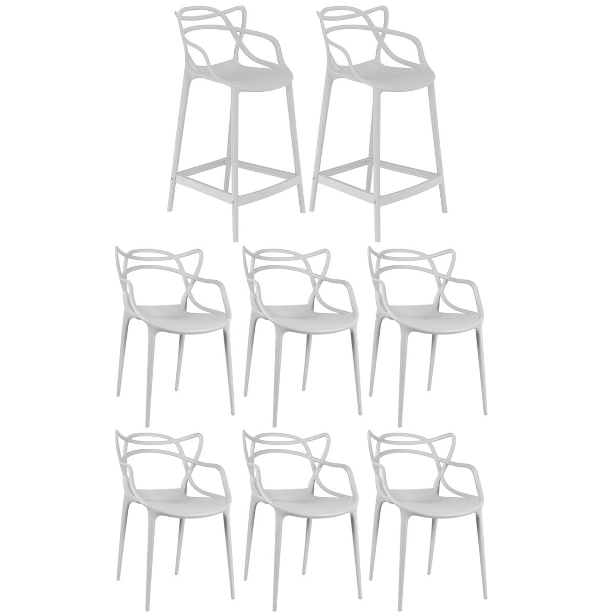 Kit 6 Cadeiras + 2 Banquetas Médias Masters Allegra