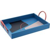 Bandeja Decorativa Para Servir Retangular Mdf 10x25x39cm Azul
