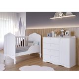 Quarto De Bebê 2 Peças Com Berço Cômoda 4 Gavetas Espresso Móveis Branco