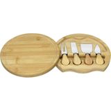 Jogo 4 Peças Para Queijo Home&amp;co Com Tabua De Corte Deslizante Bambu Natural