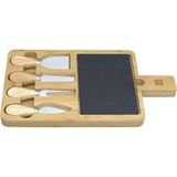 Jogo 4 Peças Para Queijo Home&amp;co Com Tabua De Corte Em Ardosia Bambu Natural