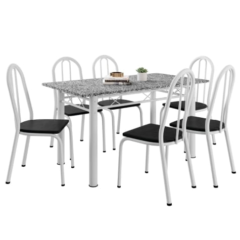 Conjunto Sala De Jantar Mesa Sara Com 6 Cadeiras Diva 1,40m Granito Branco/preto Artefamol