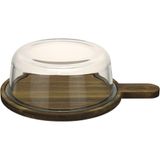 Queijeira Redonda Home&amp;co Com Tampa De Vidro Madeira 8x21x28cm Natural