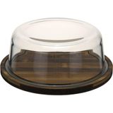 Queijeira Redonda Home&amp;co Com Tampa De Vidro Madeira 8x21x21cm Natural