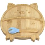 Prato Infantil Bebê Criança Com Garfo E Ventosa Home&amp;co Porquinho Bambu 3x22x21cm Natural