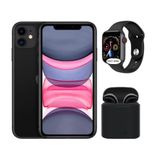 Vitrine Apple iPhone 11 4G Preto Dual eSIM 128GB Câmera 12MP com fone e relógio