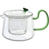 Chaleira Com Infusor Home&amp;co Alça Verde Borossilicato 500ml 10x16x16cm Transparente