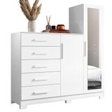 Comoda New Master Quarto Com 5 Gavetas 2 Portas E Espelho Branco