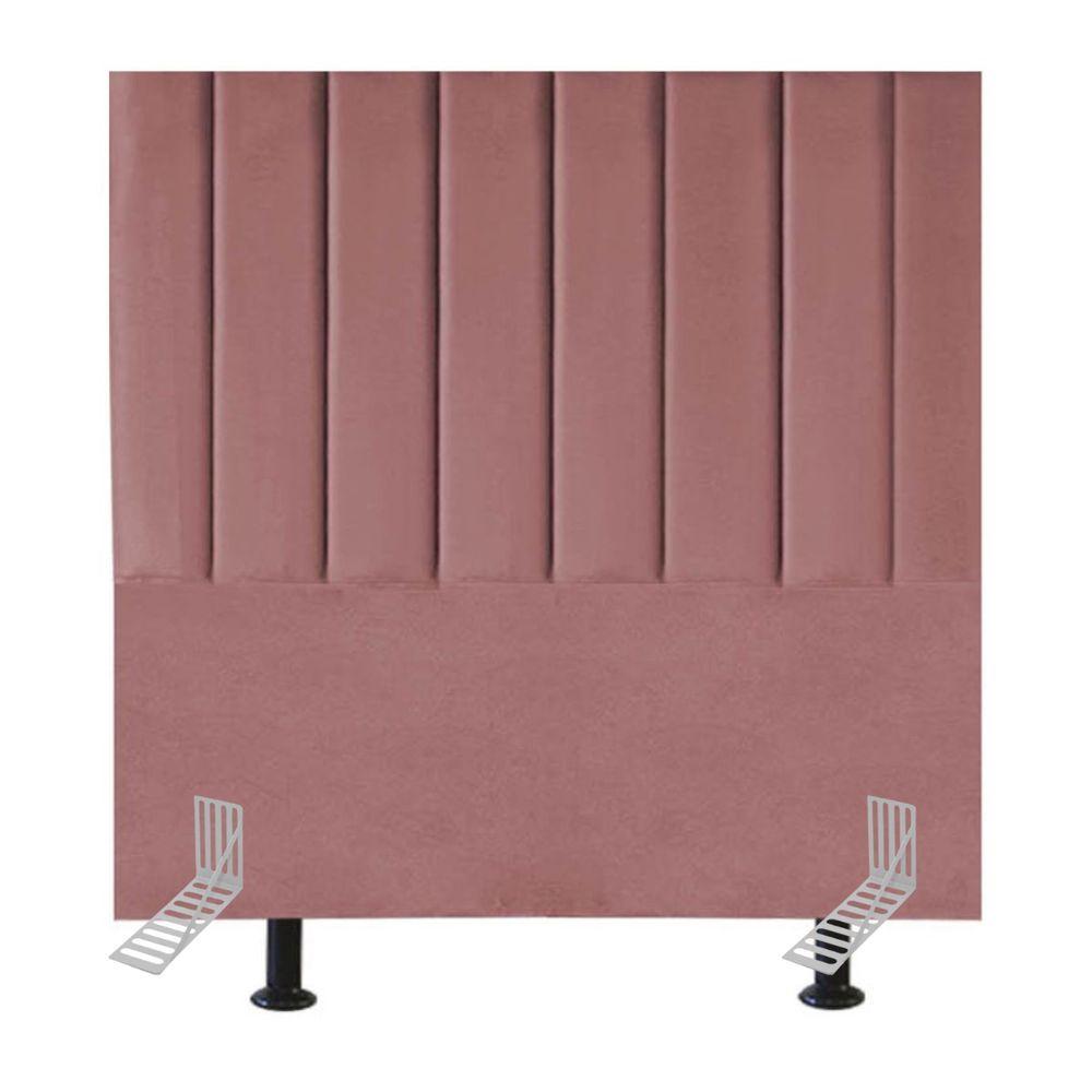 Cabeceira Estofada Cama Box Solteiro 90 Cm Luísa Veludo E Frame Rosé