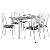 Conjunto Sala De Jantar Mesa Sara Com 6 Cadeiras Diva 1,40m Granito Branco/floral Artefamol