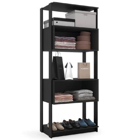 Guarda Roupas Closet Modulado Aberto E Organizador Com 2 Nichos Verona Batrol Preto