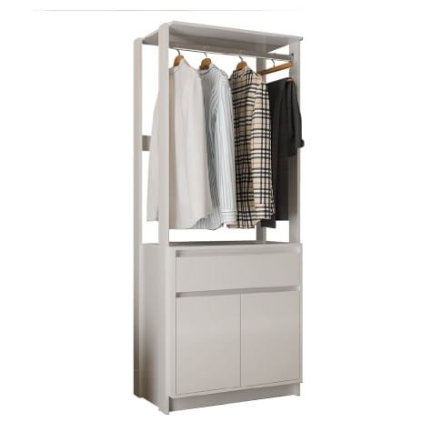 Guarda Roupas Closet Modulado Aberto E Organizador Com 2 Portas 1 Gaveta Batrol Branco