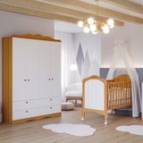 Quarto De Bebê 2 Peças Com Berço E Guarda-roupa 4 Portas 4 Gavetas Aquarela Espresso Móveis Nature/branco